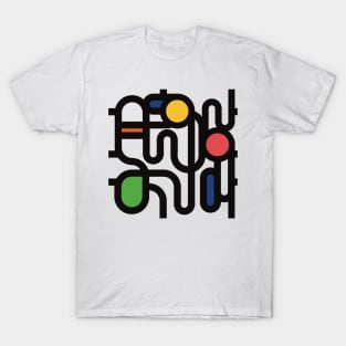 Abstract pattern in futuristic stylewith black lines and some colors T-Shirt